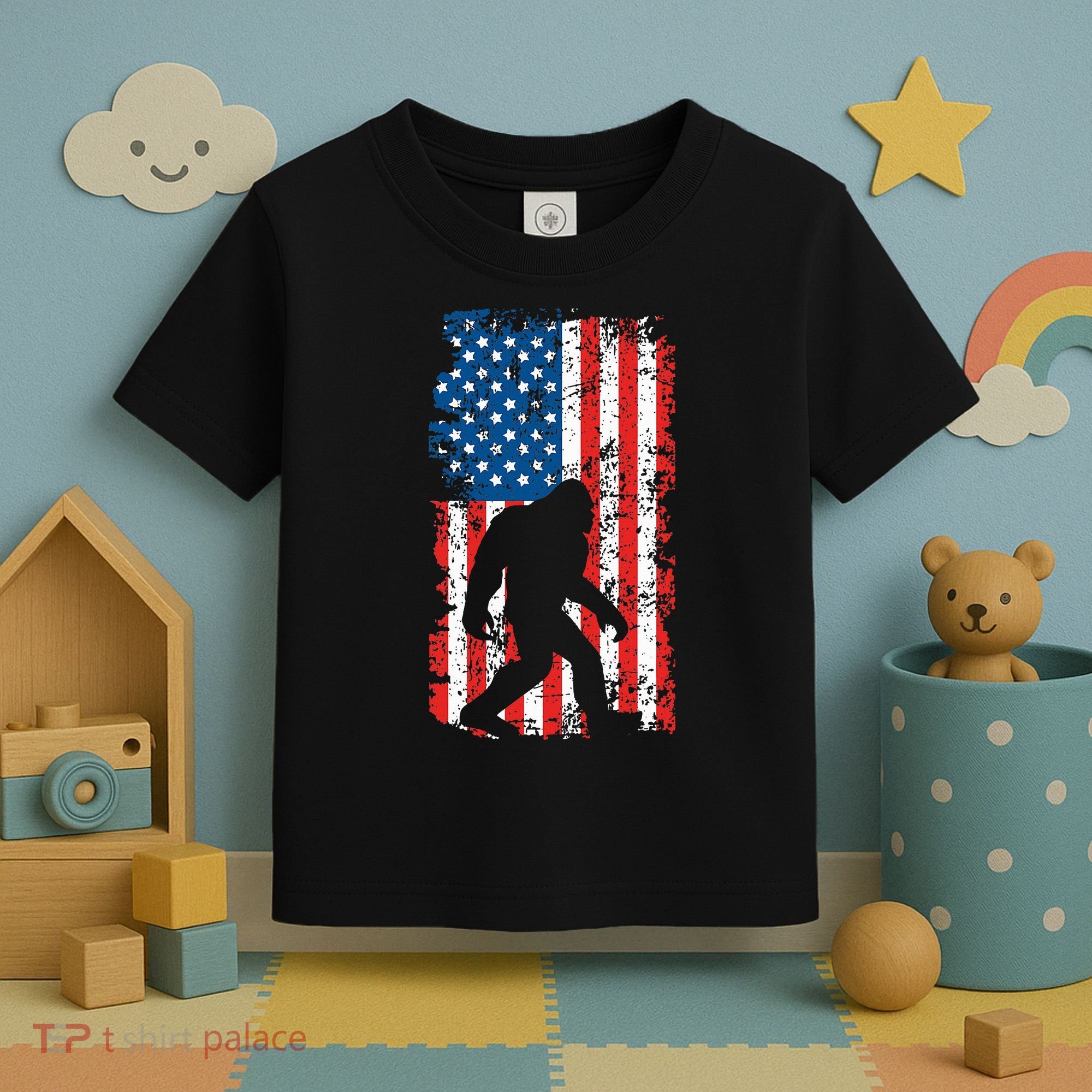 Bigfoot American Flag Sasquatch Toddler T-Shirt
