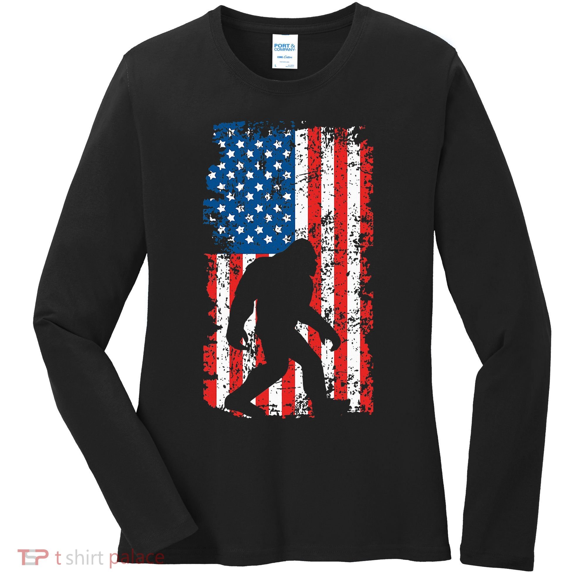 Bigfoot American Flag Sasquatch Women's Long Sleeve Shirt