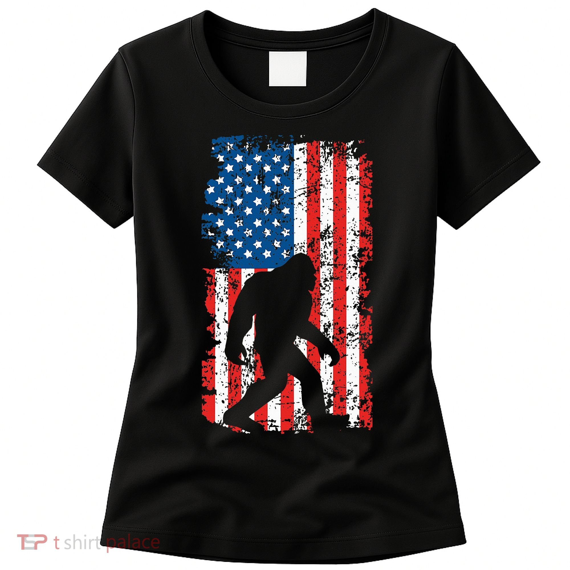 Bigfoot American Flag Sasquatch Women's T-Shirt