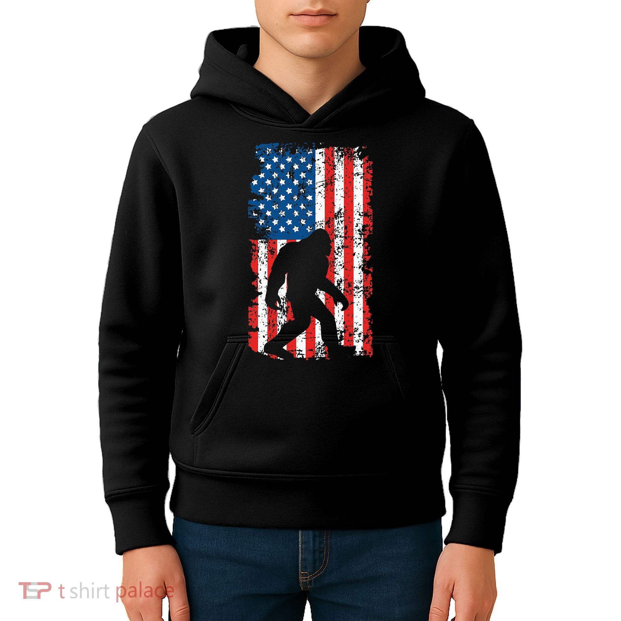 Bigfoot American Flag Sasquatch Kids Hoodie