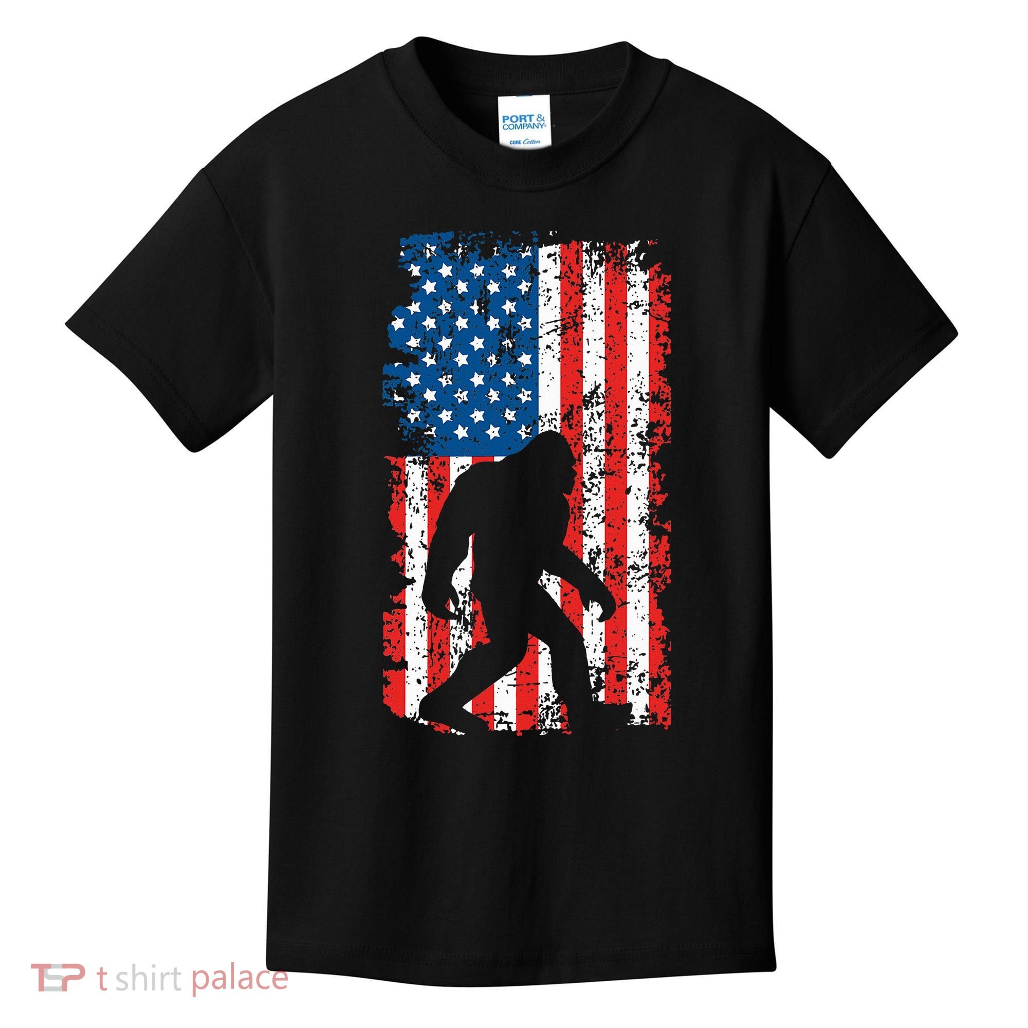 Bigfoot American Flag Sasquatch Kids T-Shirt