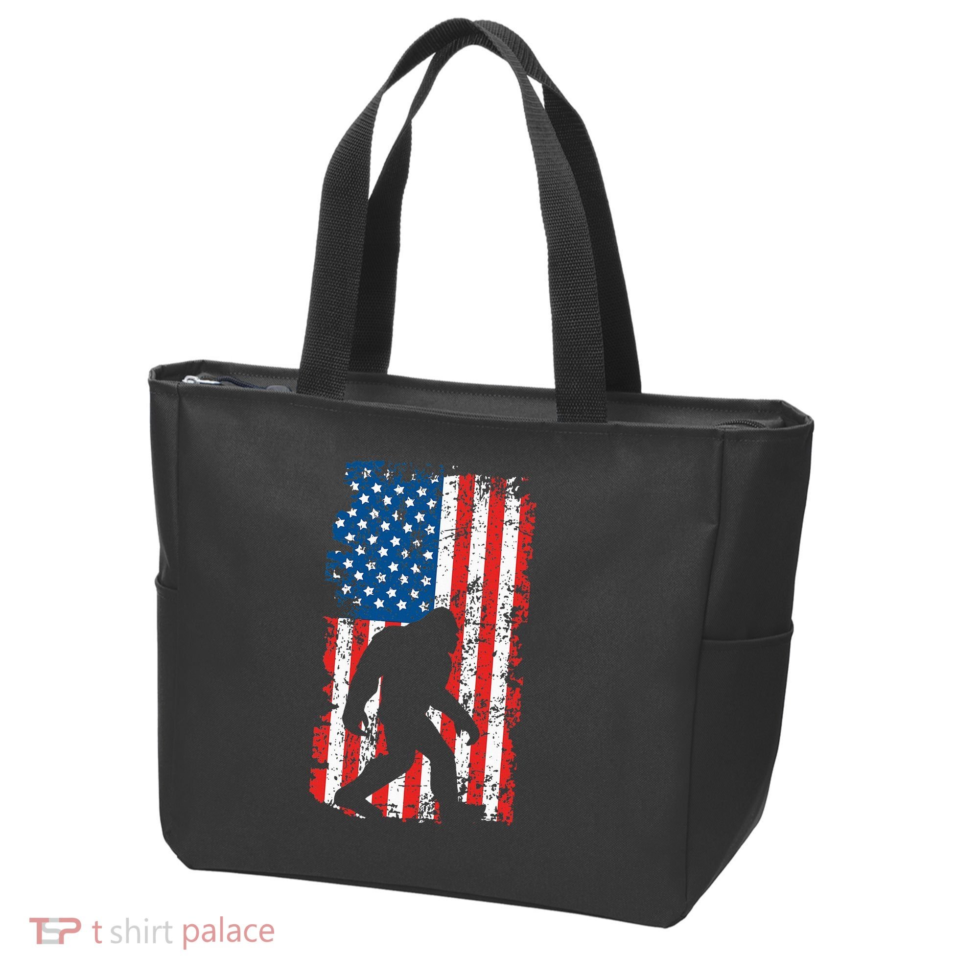 Bigfoot American Flag Sasquatch Tote Bag