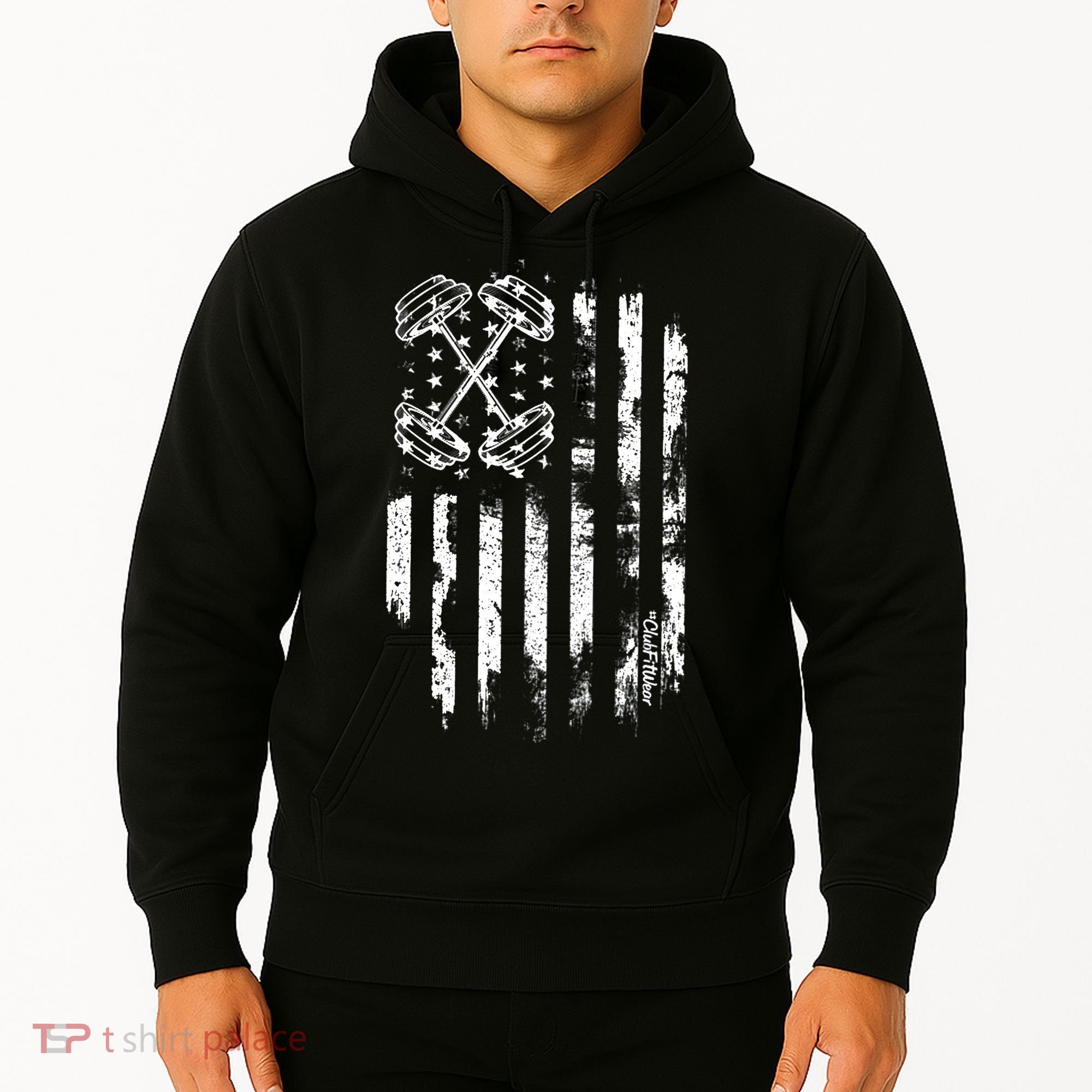 Barbell American Flag Workout Gym Hoodie