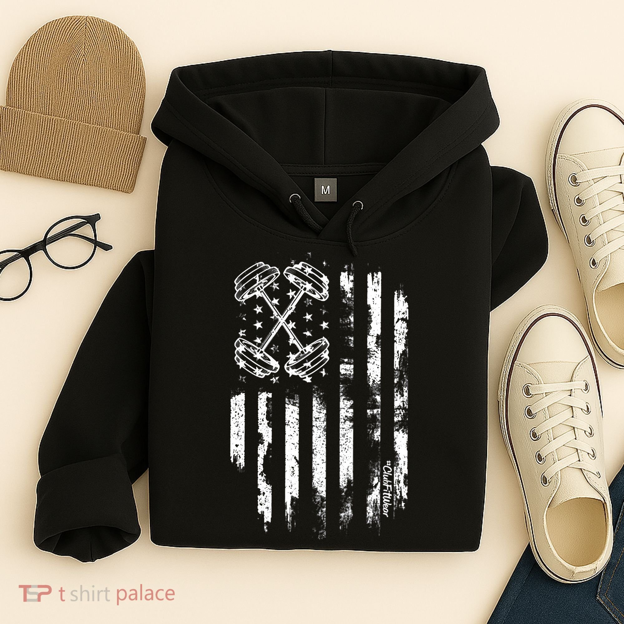 Barbell American Flag Workout Gym Hoodie