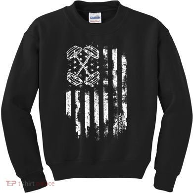 Barbell American Flag Workout Gym Kids Sweatshirt
