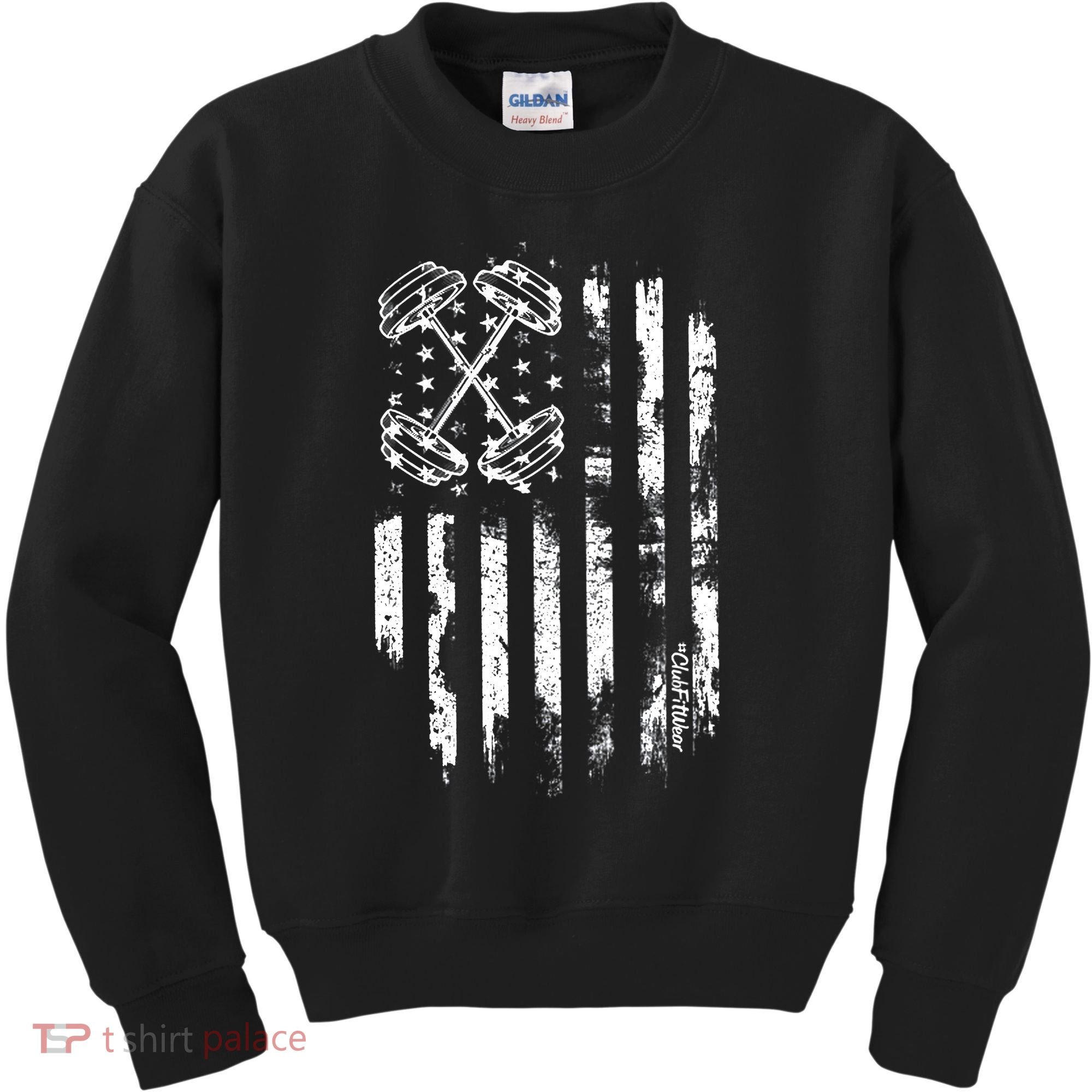 Barbell American Flag Workout Gym Kids Sweatshirt