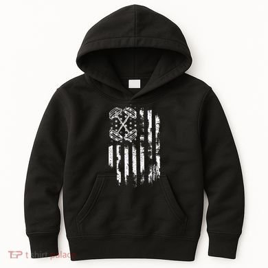 Barbell American Flag Workout Gym Kids Hoodie