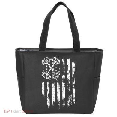 Barbell American Flag Workout Gym Tote Bag