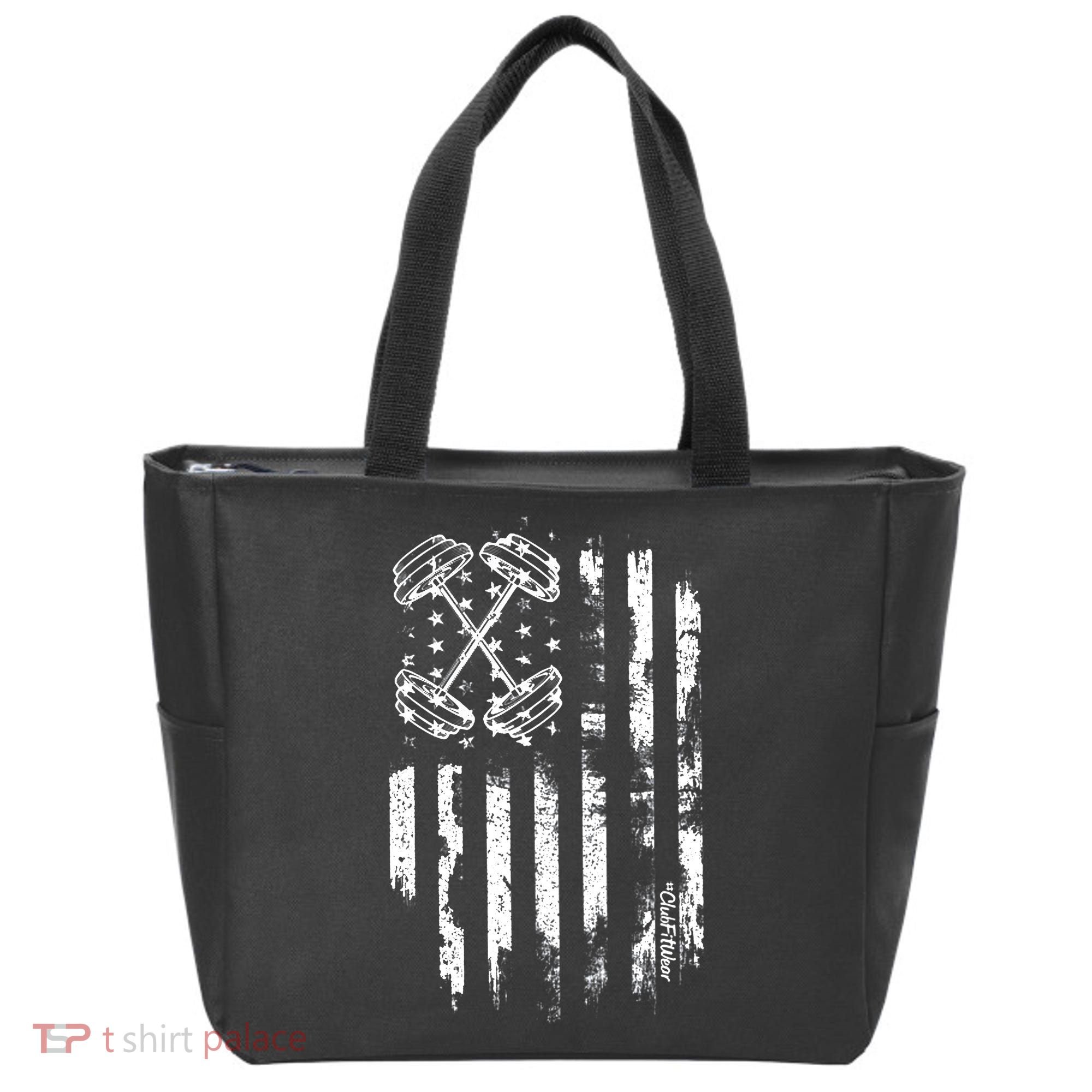 Barbell American Flag Workout Gym Tote Bag