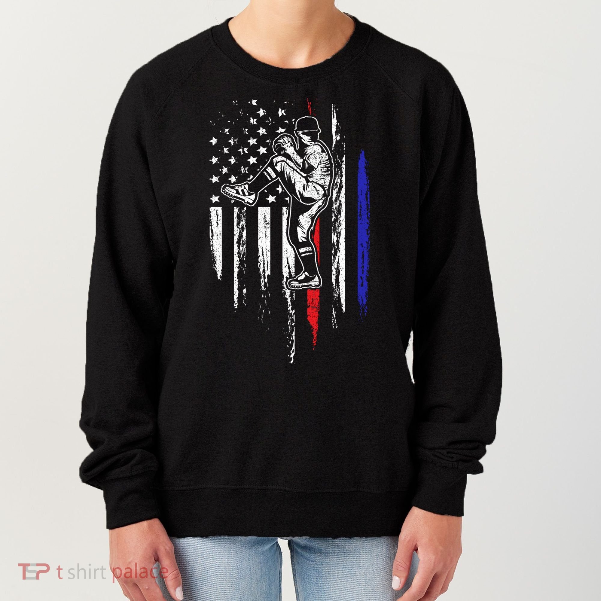 Baseball American Flag Pitcher Usa Pitching 4th Of July Gift Funny Gift Women's Sweatshirt