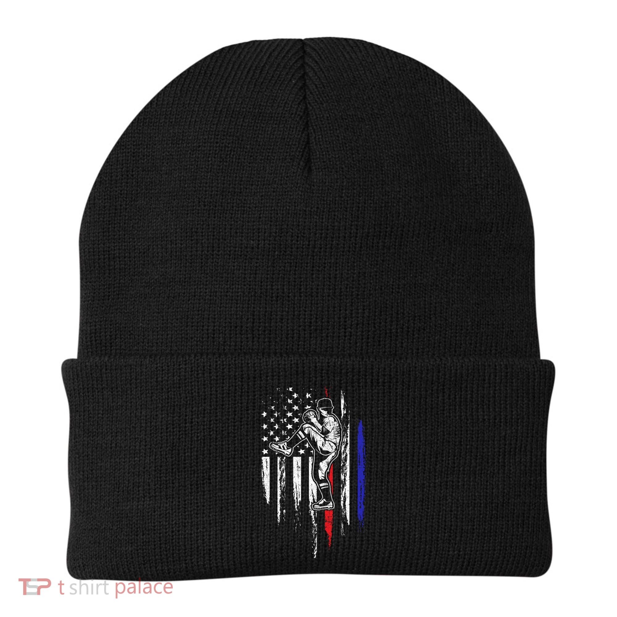 Baseball American Flag Pitcher Usa Pitching 4th Of July Gift Funny Gift Beanie