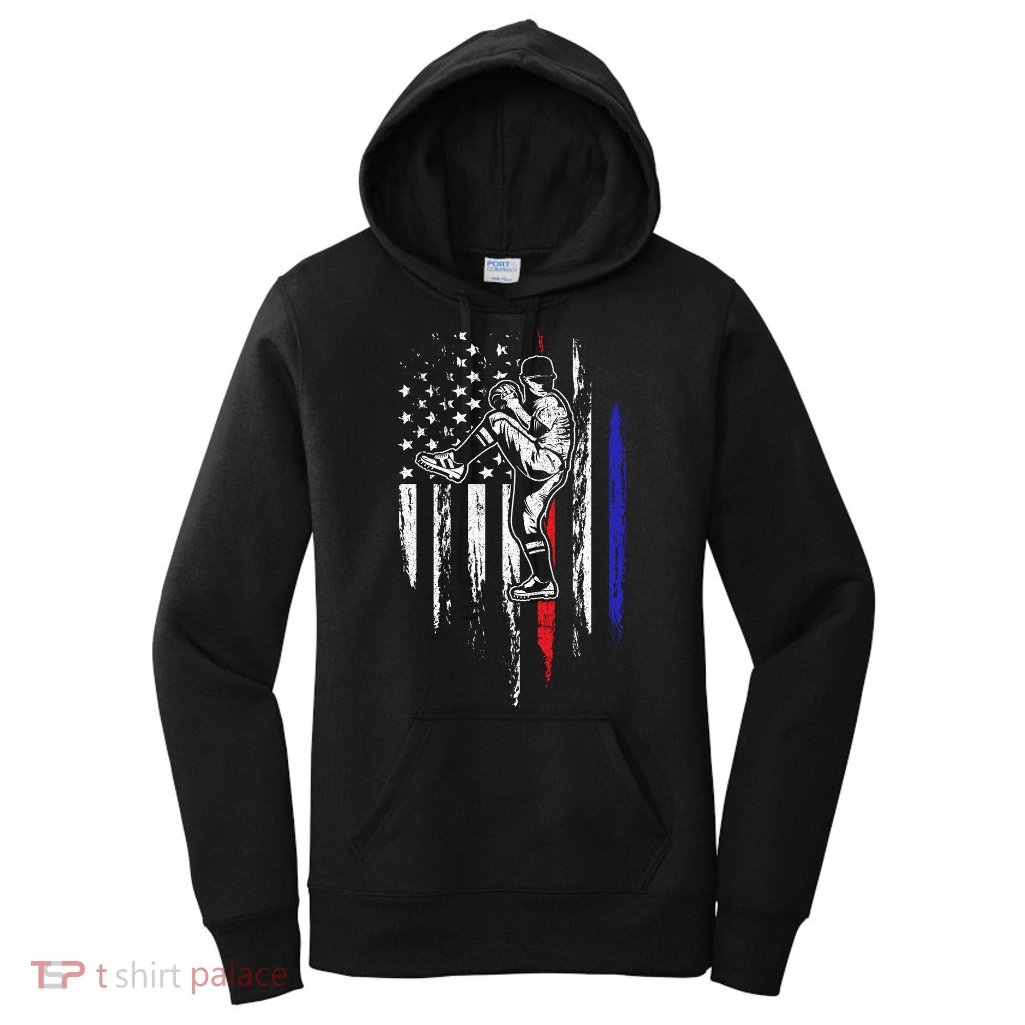 Baseball American Flag Pitcher Usa Pitching 4th Of July Gift Funny Gift Women's Hoodie