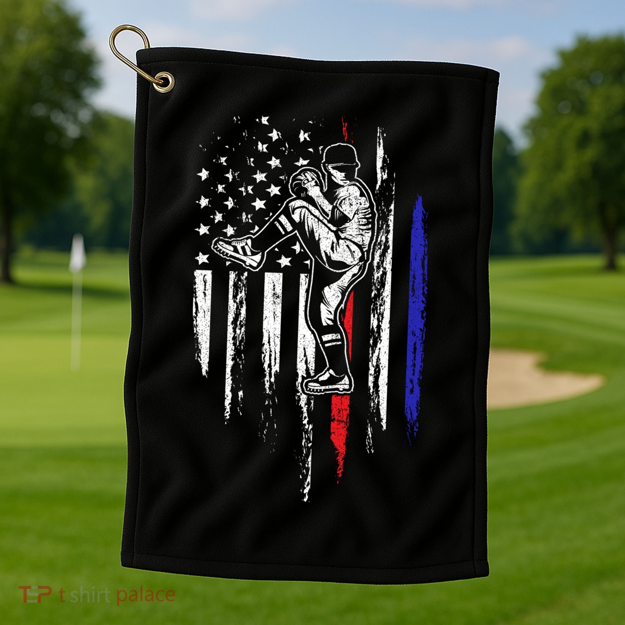 Baseball American Flag Pitcher Usa Pitching 4th Of July Gift Funny Gift Golf Towel