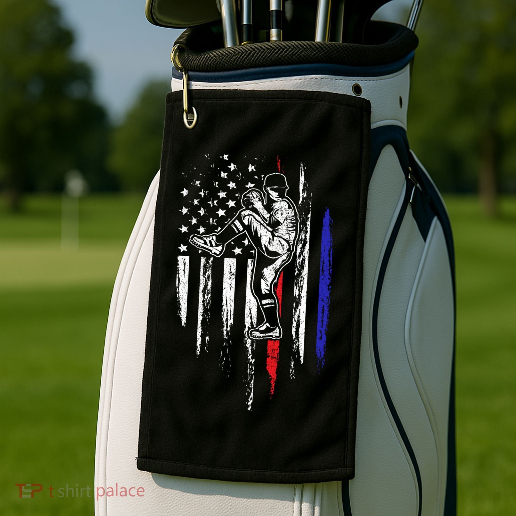 Baseball American Flag Pitcher Usa Pitching 4th Of July Gift Funny Gift Golf Towel