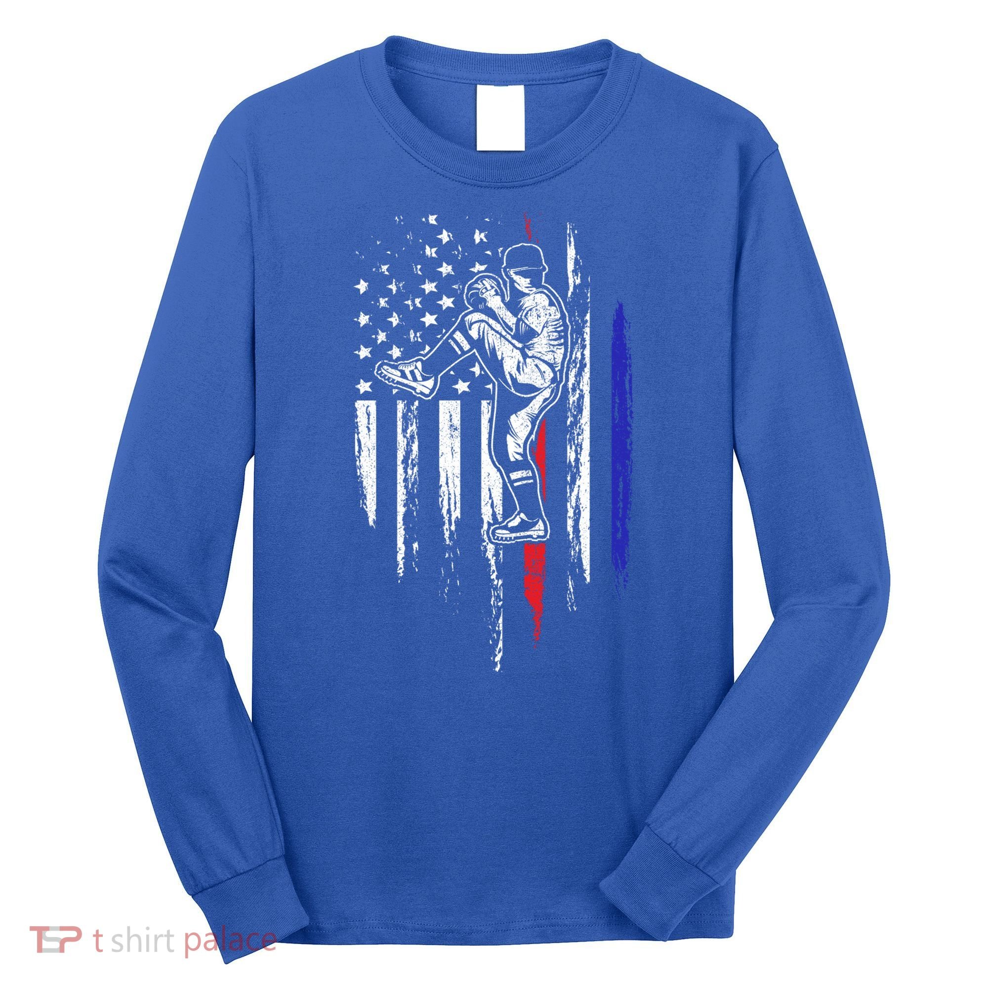 Baseball American Flag Pitcher Usa Pitching 4th Of July Gift Funny Gift Long Sleeve Shirt