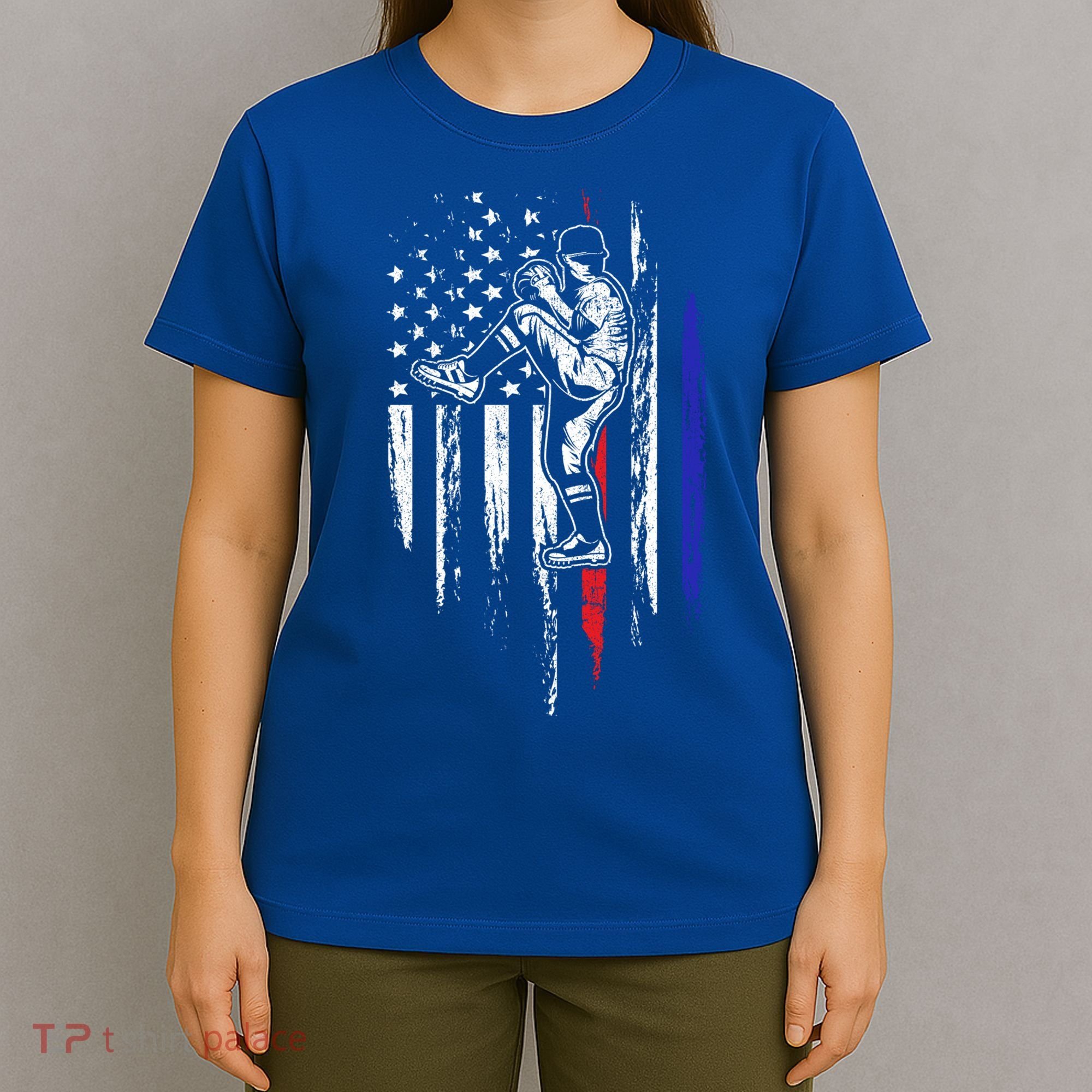 Baseball American Flag Pitcher Usa Pitching 4th Of July Gift Funny Gift T-Shirt