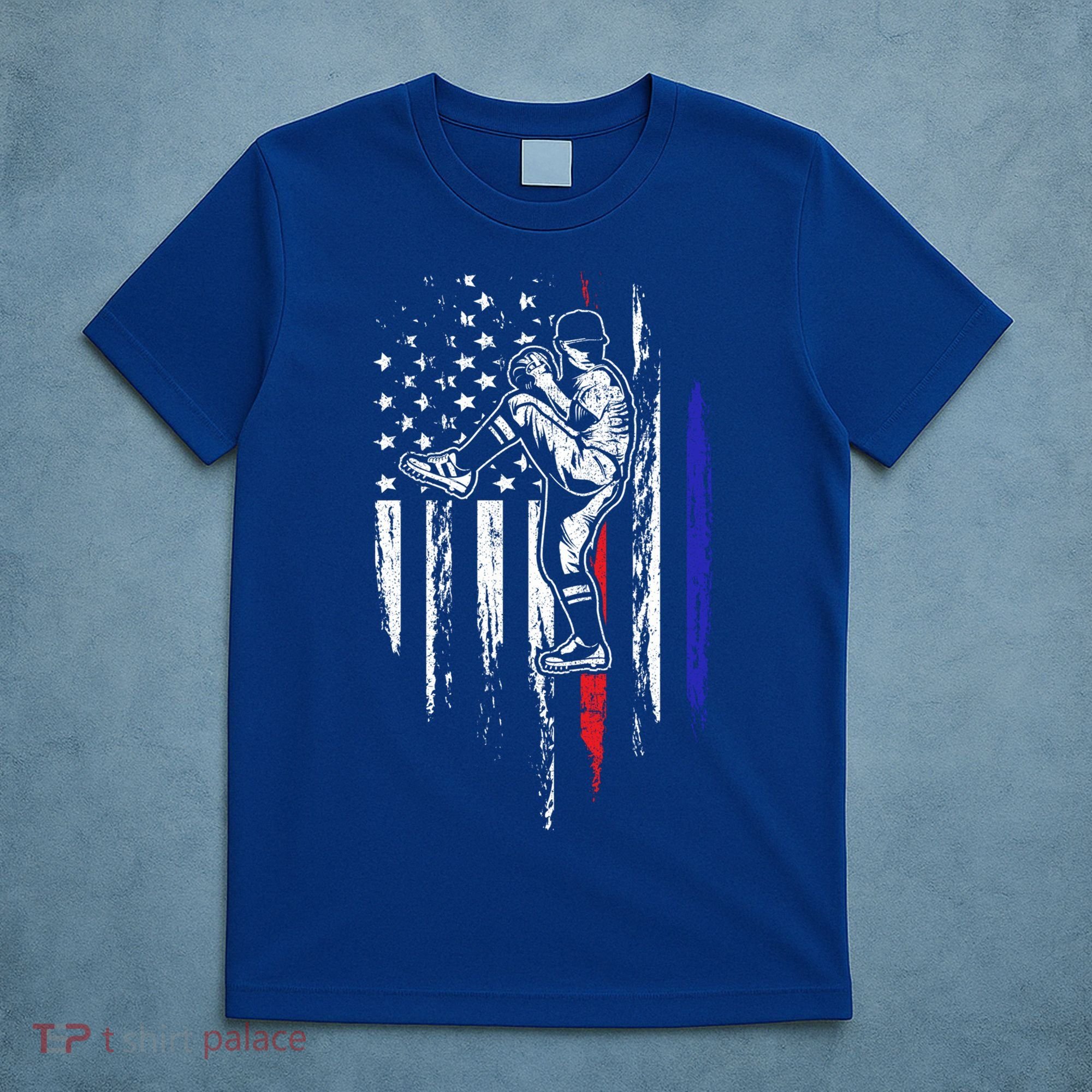 Baseball American Flag Pitcher Usa Pitching 4th Of July Gift Funny Gift T-Shirt