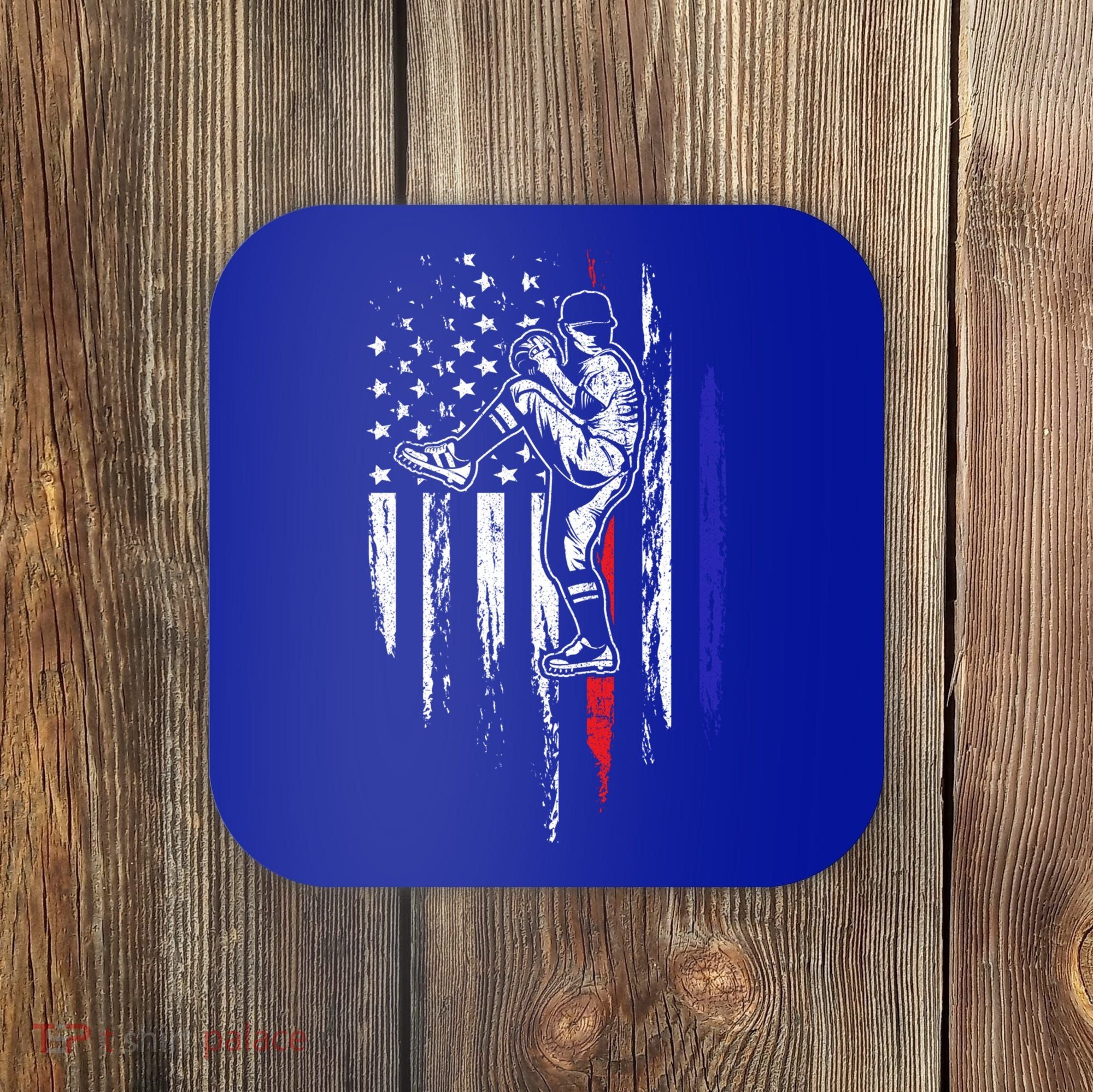 Baseball American Flag Pitcher Usa Pitching 4th Of July Gift Funny Gift Coaster