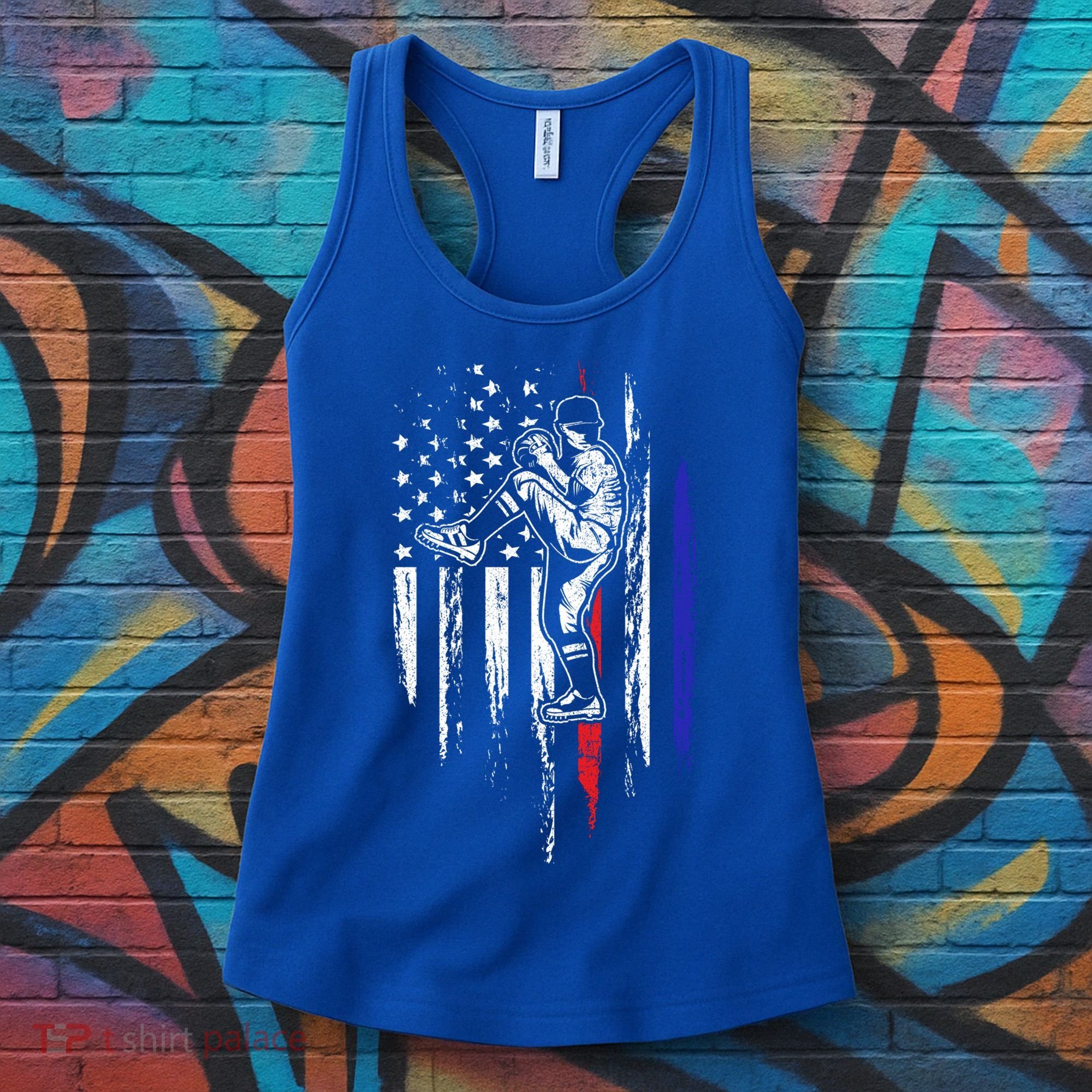 Baseball American Flag Pitcher Usa Pitching 4th Of July Gift Funny Gift Women's Tank Top