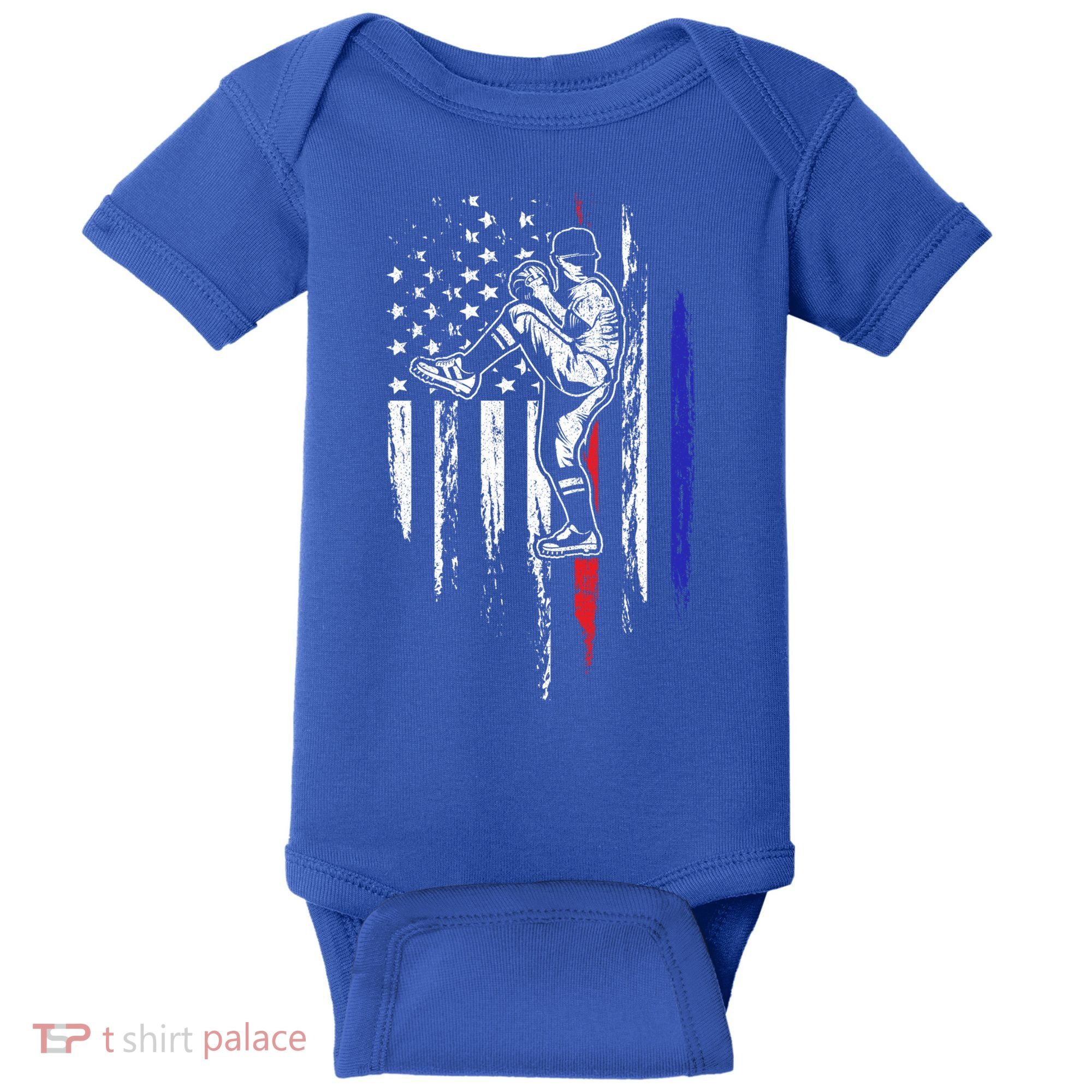 Baseball American Flag Pitcher Usa Pitching 4th Of July Gift Funny Gift Baby Bodysuit