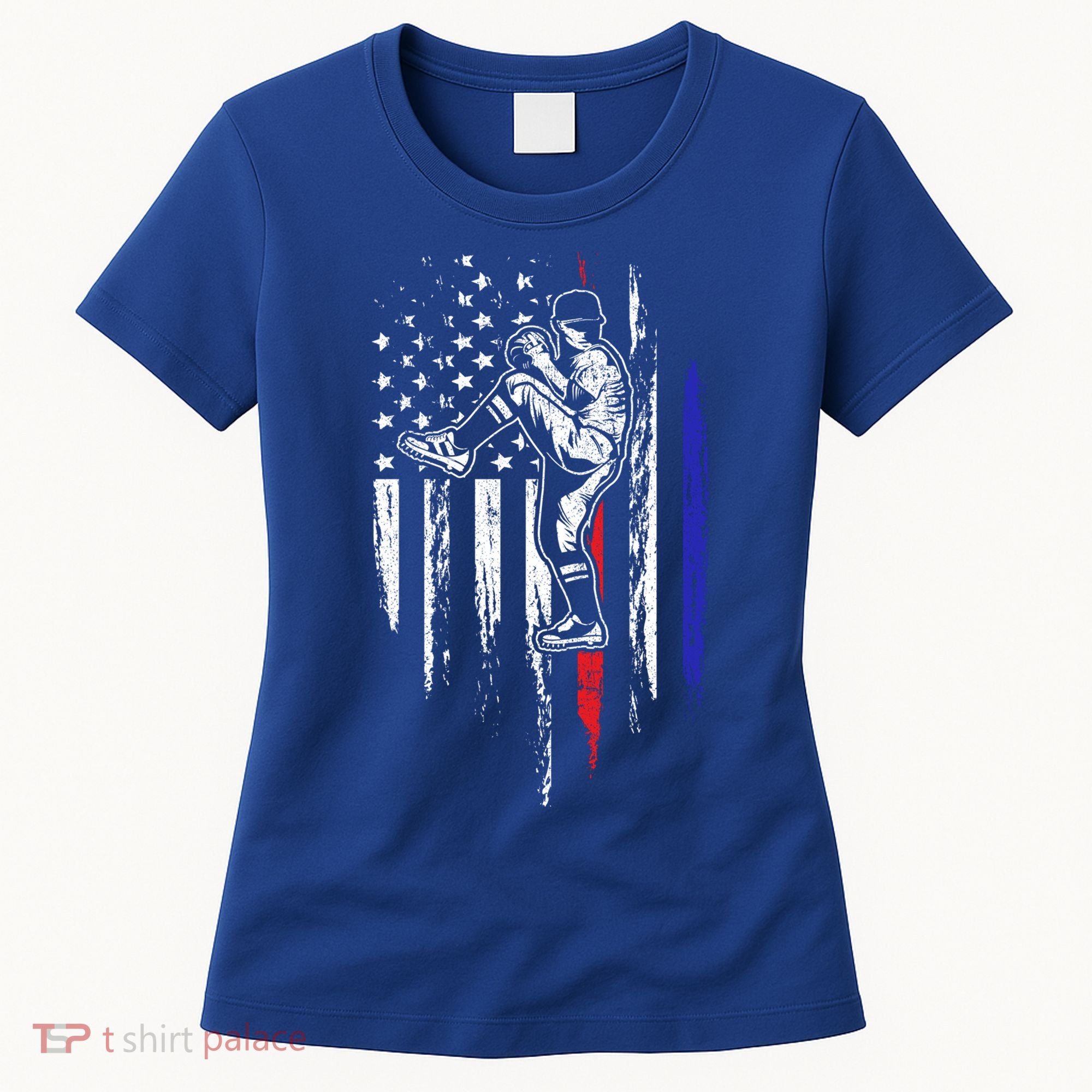 Baseball American Flag Pitcher Usa Pitching 4th Of July Gift Funny Gift Women's T-Shirt