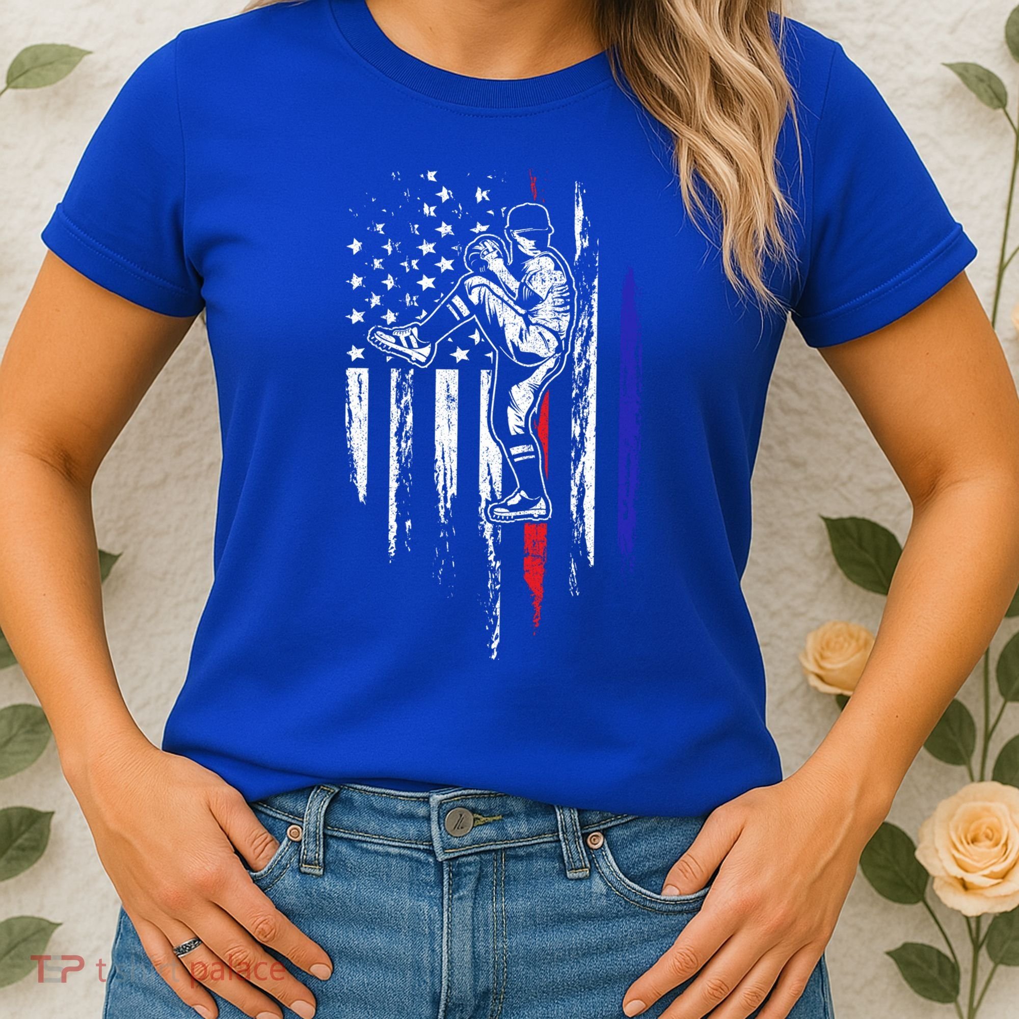 Baseball American Flag Pitcher Usa Pitching 4th Of July Gift Funny Gift Women's T-Shirt