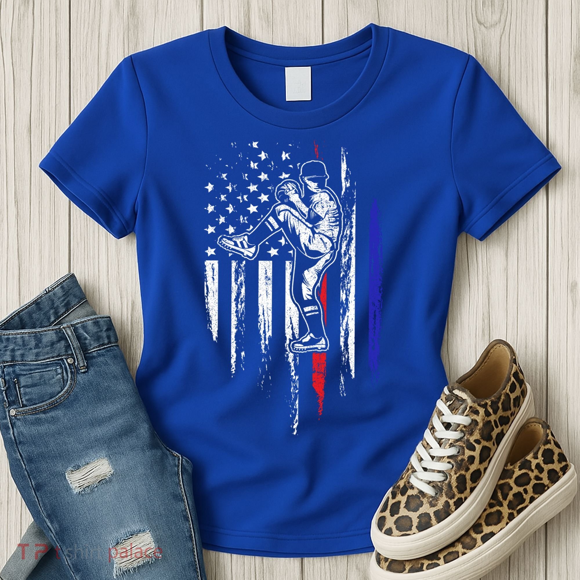 Baseball American Flag Pitcher Usa Pitching 4th Of July Gift Funny Gift Women's T-Shirt