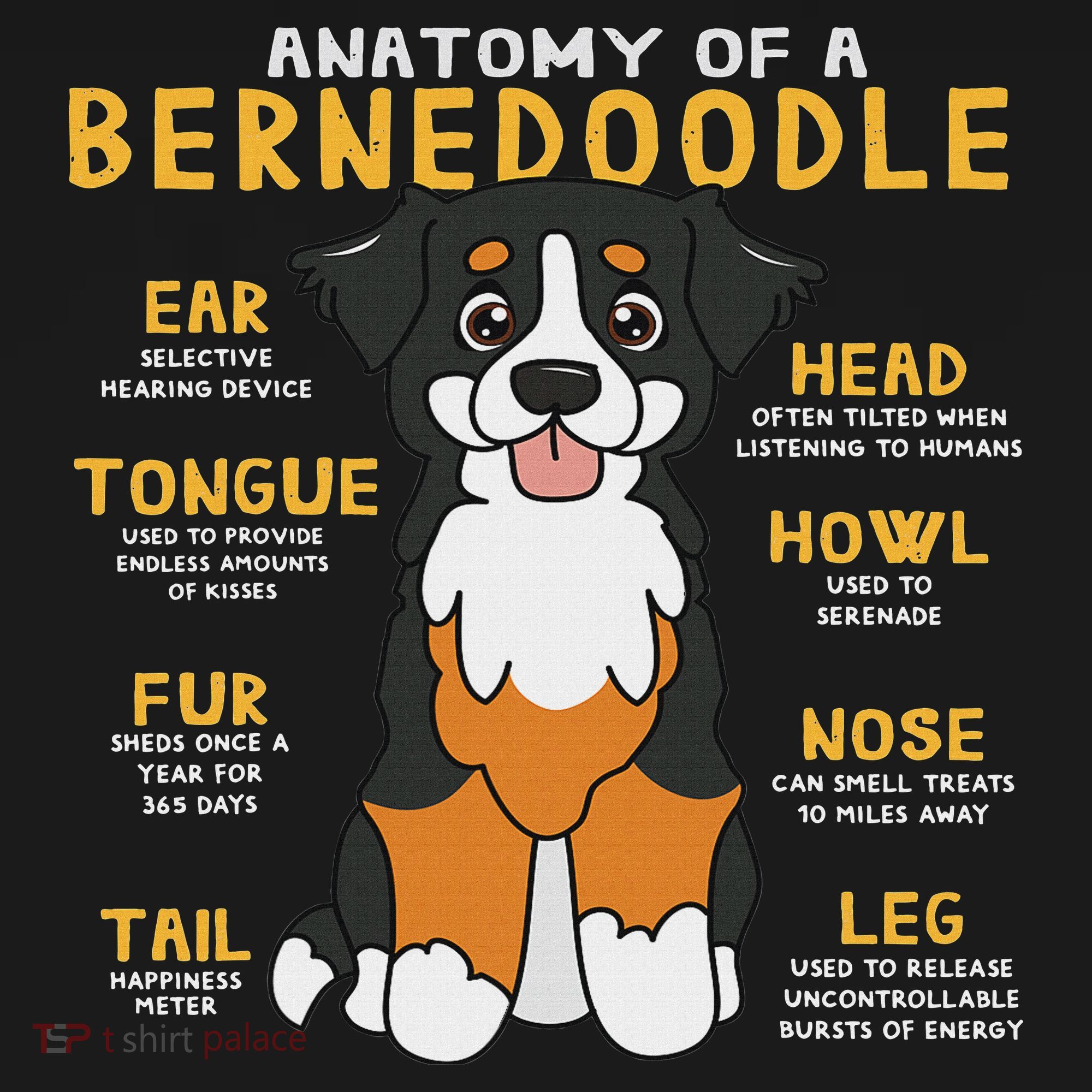 Bernedoodle Anatomy Funny Dog Mom Dad Cute Gift T-Shirt