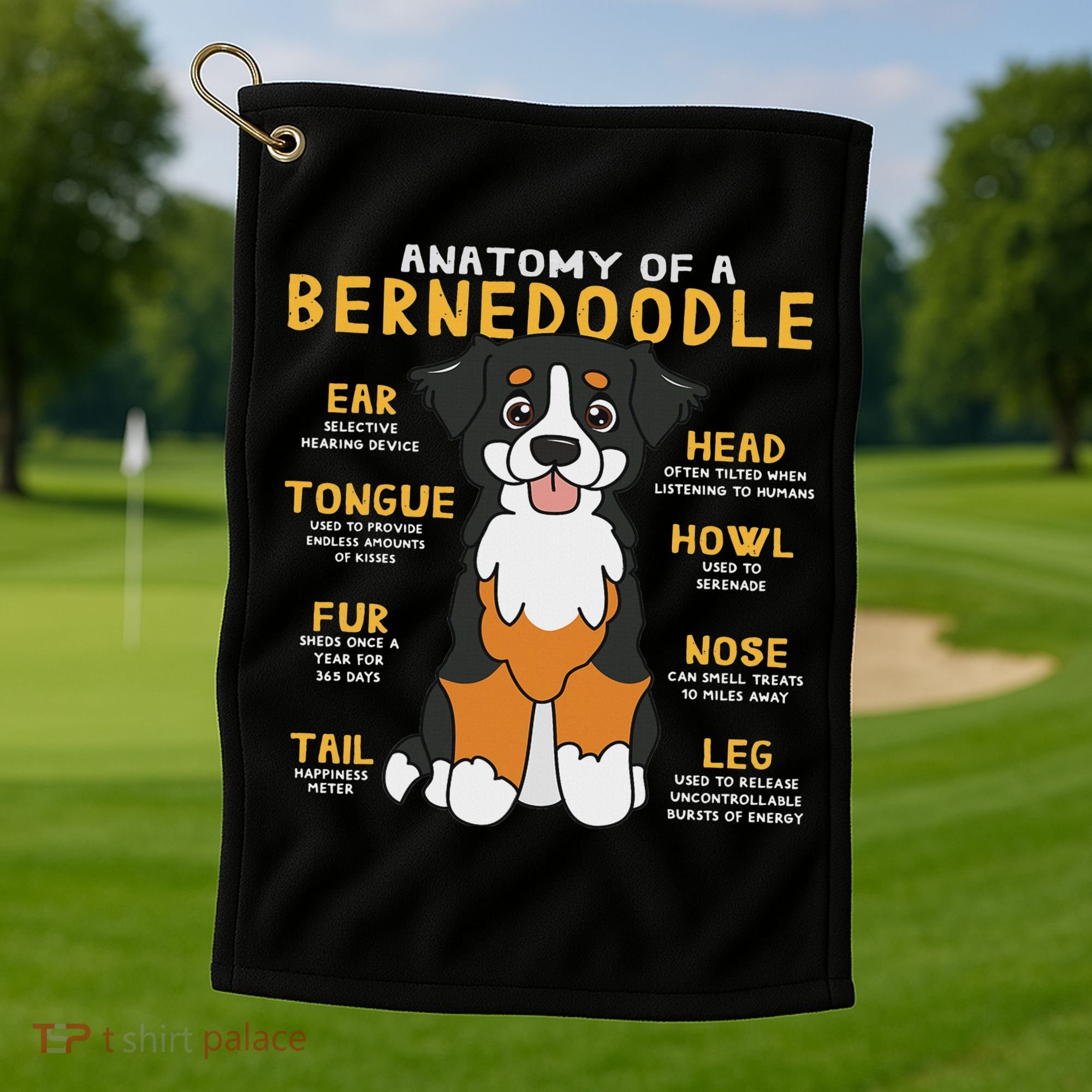 Bernedoodle Anatomy Funny Dog Mom Dad Cute Gift Golf Towel