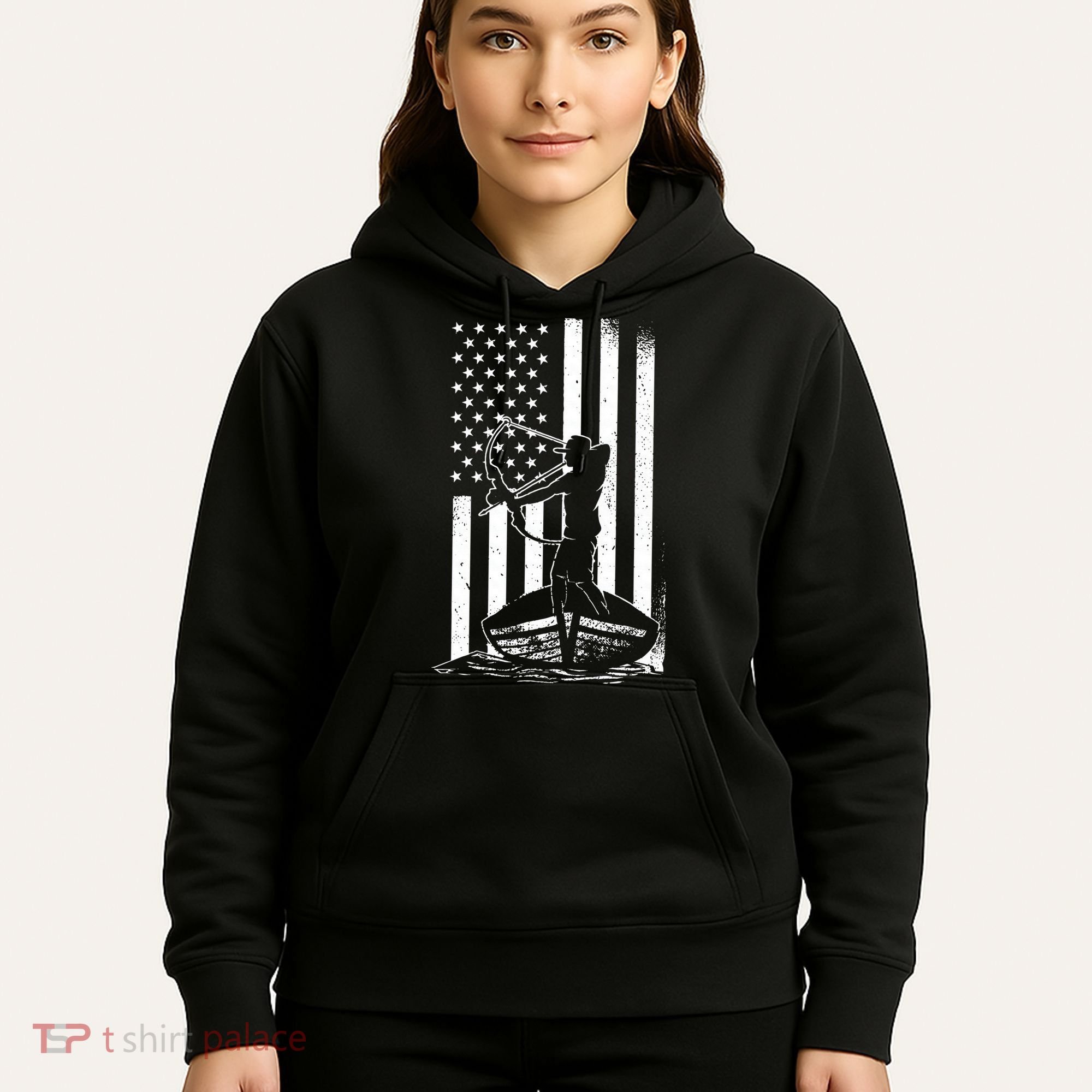 Bowfishing American Flag Bow Hunting Fish Hoodie
