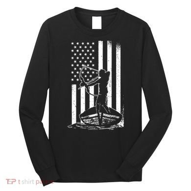 Bowfishing American Flag Bow Hunting Fish Long Sleeve Shirt