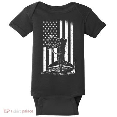 Bowfishing American Flag Bow Hunting Fish Baby Bodysuit