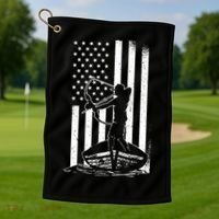 Bowfishing American Flag Bow Hunting Fish Golf Towel thumb 1