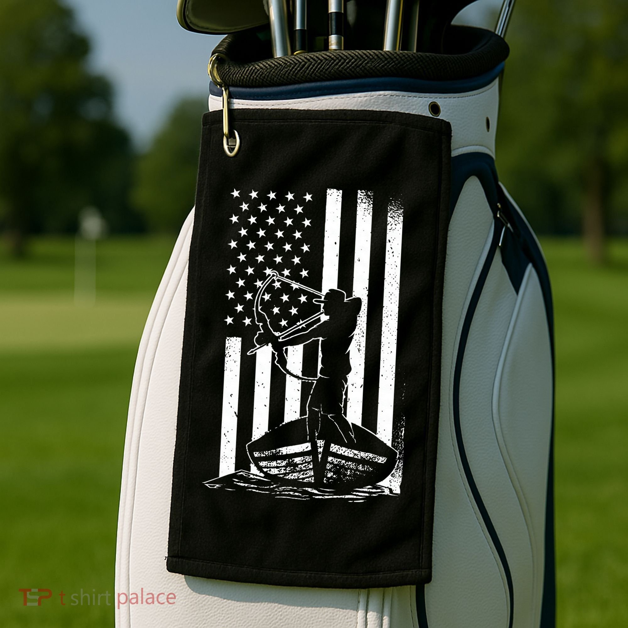 Bowfishing American Flag Bow Hunting Fish Golf Towel