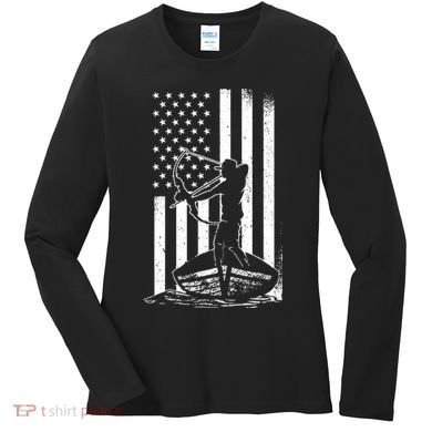 Bowfishing American Flag Bow Hunting Fish Women's Long Sleeve Shirt