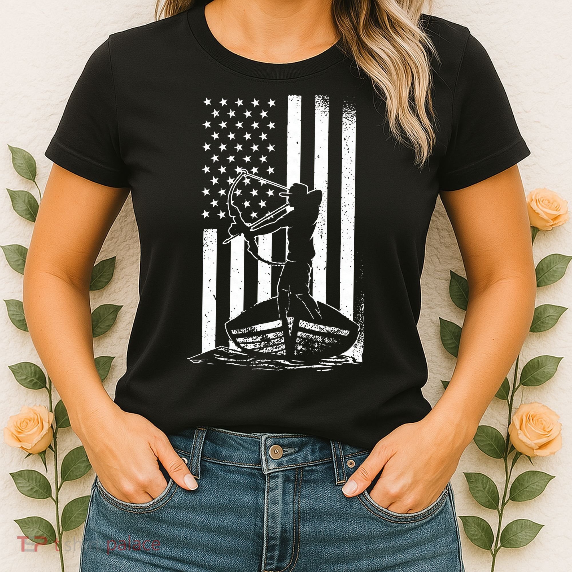 Bowfishing American Flag Bow Hunting Fish Women's T-Shirt