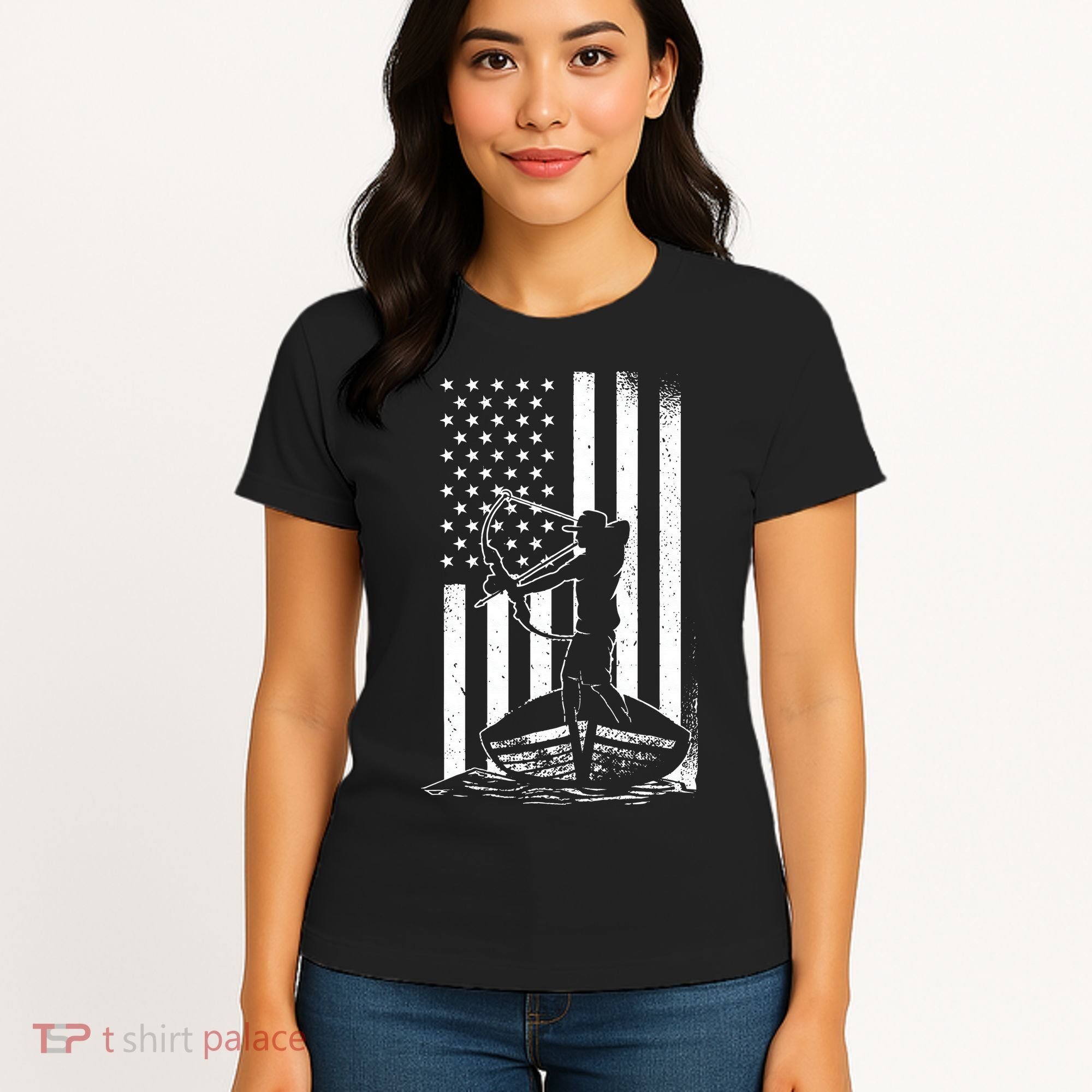 Bowfishing American Flag Bow Hunting Fish Women's T-Shirt
