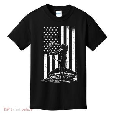 Bowfishing American Flag Bow Hunting Fish Kids T-Shirt