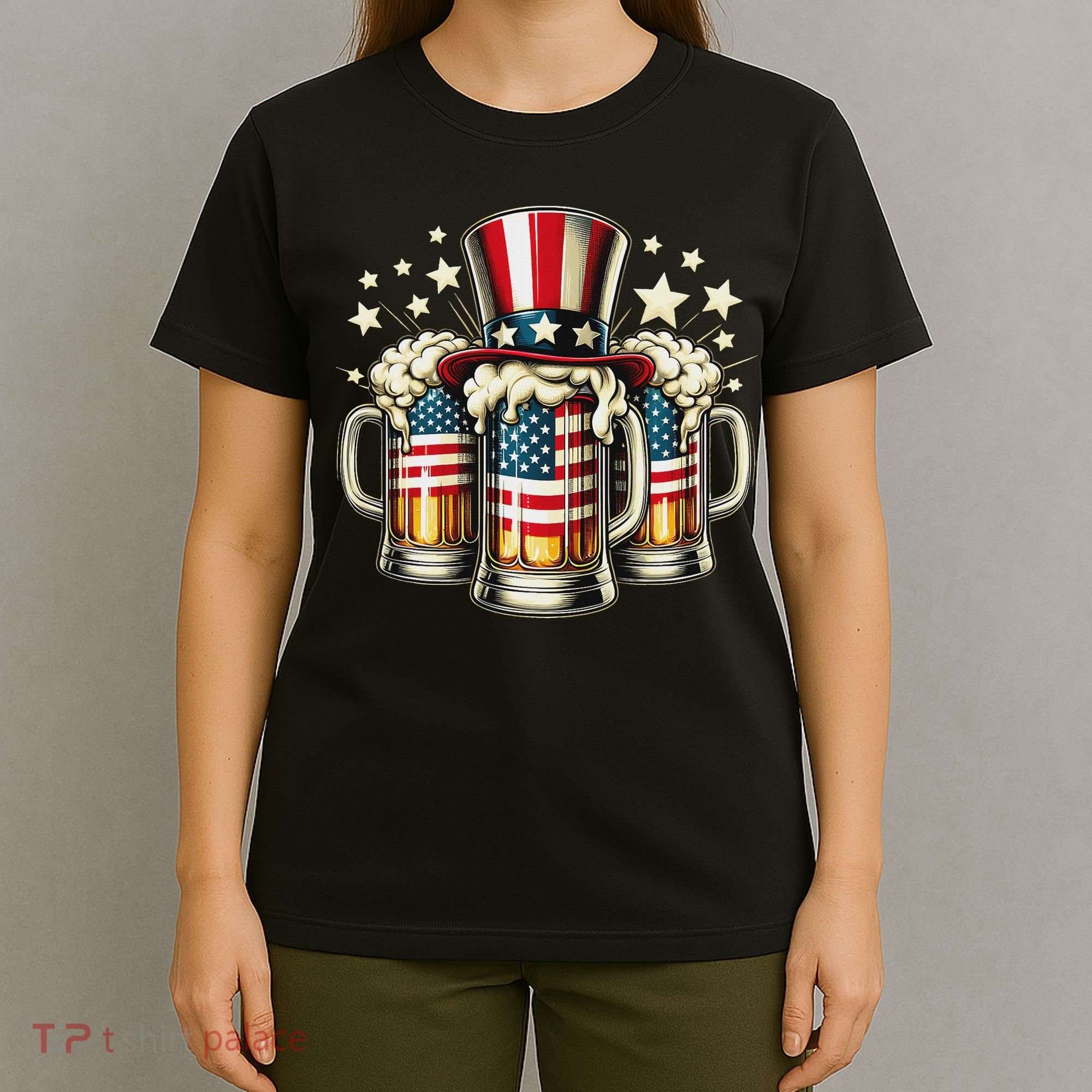 Beer American Flag Usa 4th Of July Party Drinking Women T-Shirt