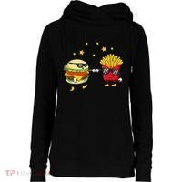 Burger And Fries Friends Cheeseburger Hamburger Womens Funnel Neck Pullover Hood thumb 0