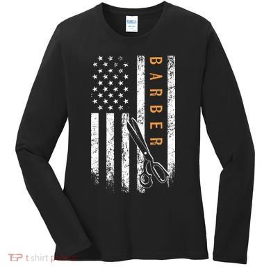 Barber American Flag Design Barbershop Women's Long Sleeve Shirt