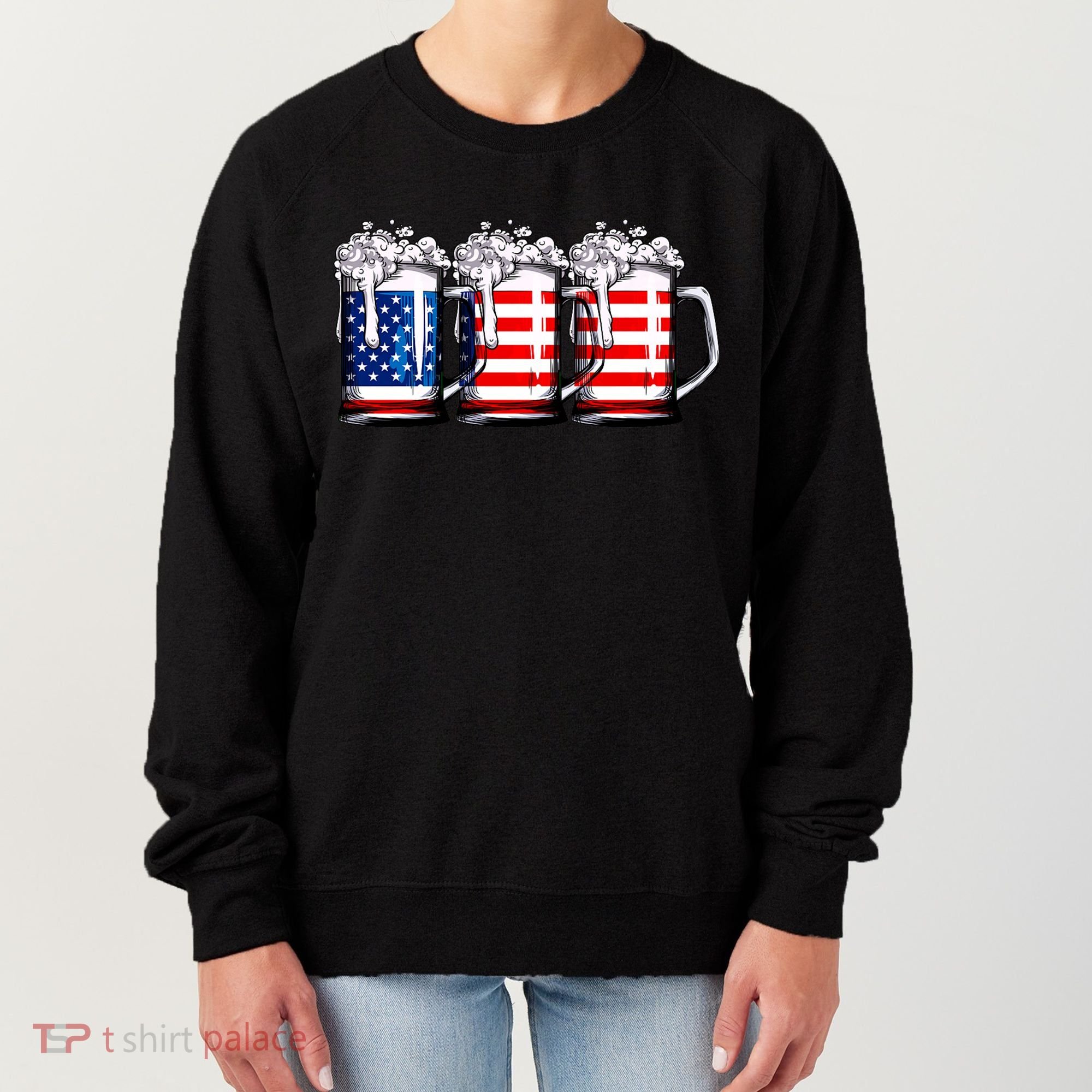 Beer American Flag 4th Of July Merica Drinking Usa Women's Sweatshirt