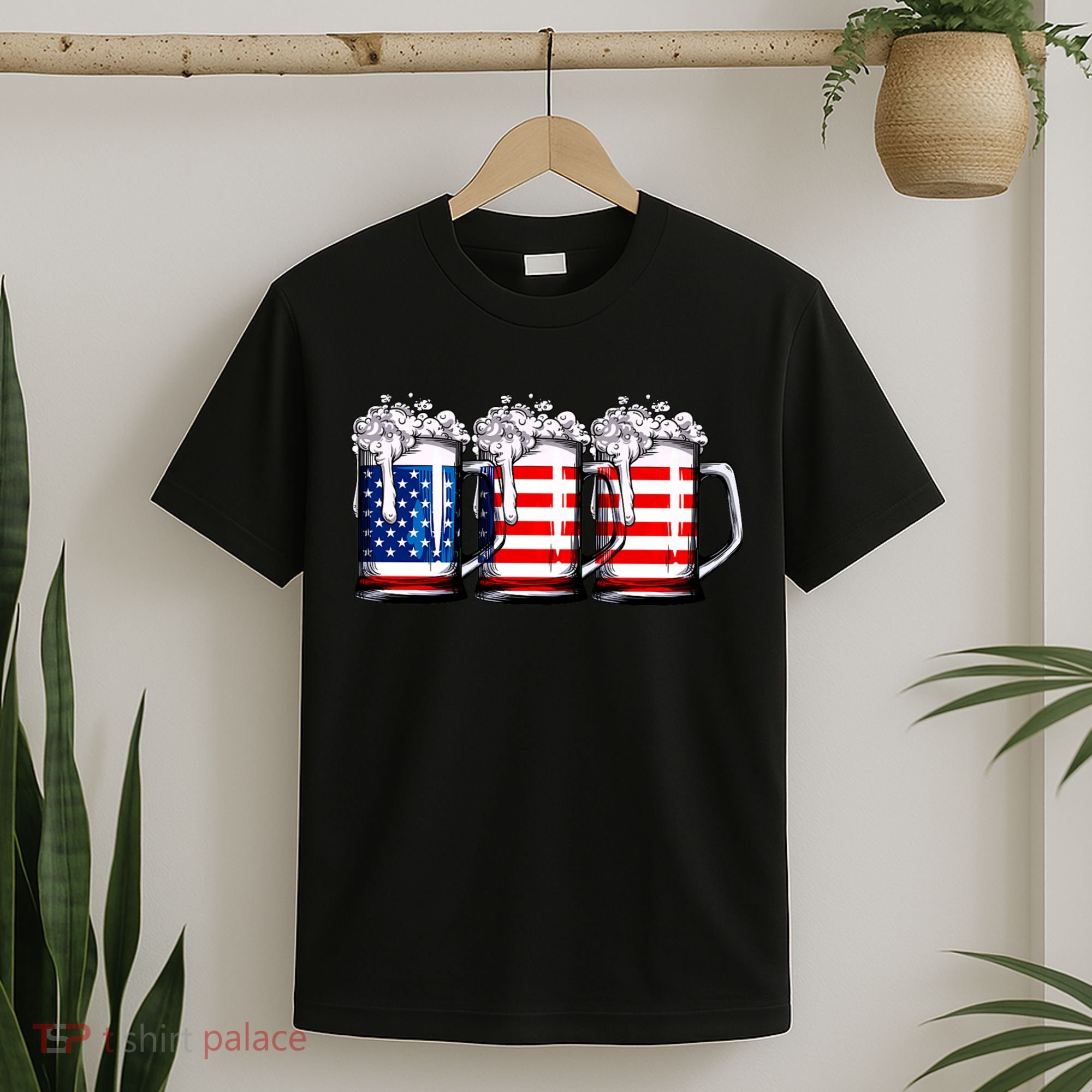 Beer American Flag 4th Of July Merica Drinking Usa T-Shirt