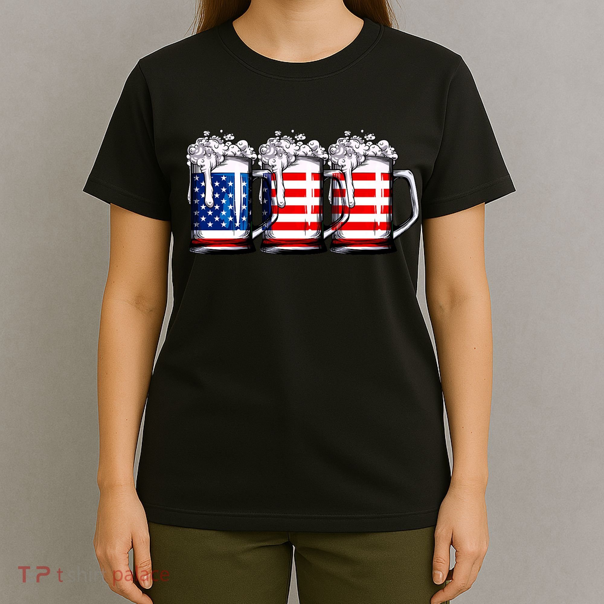 Beer American Flag 4th Of July Merica Drinking Usa T-Shirt