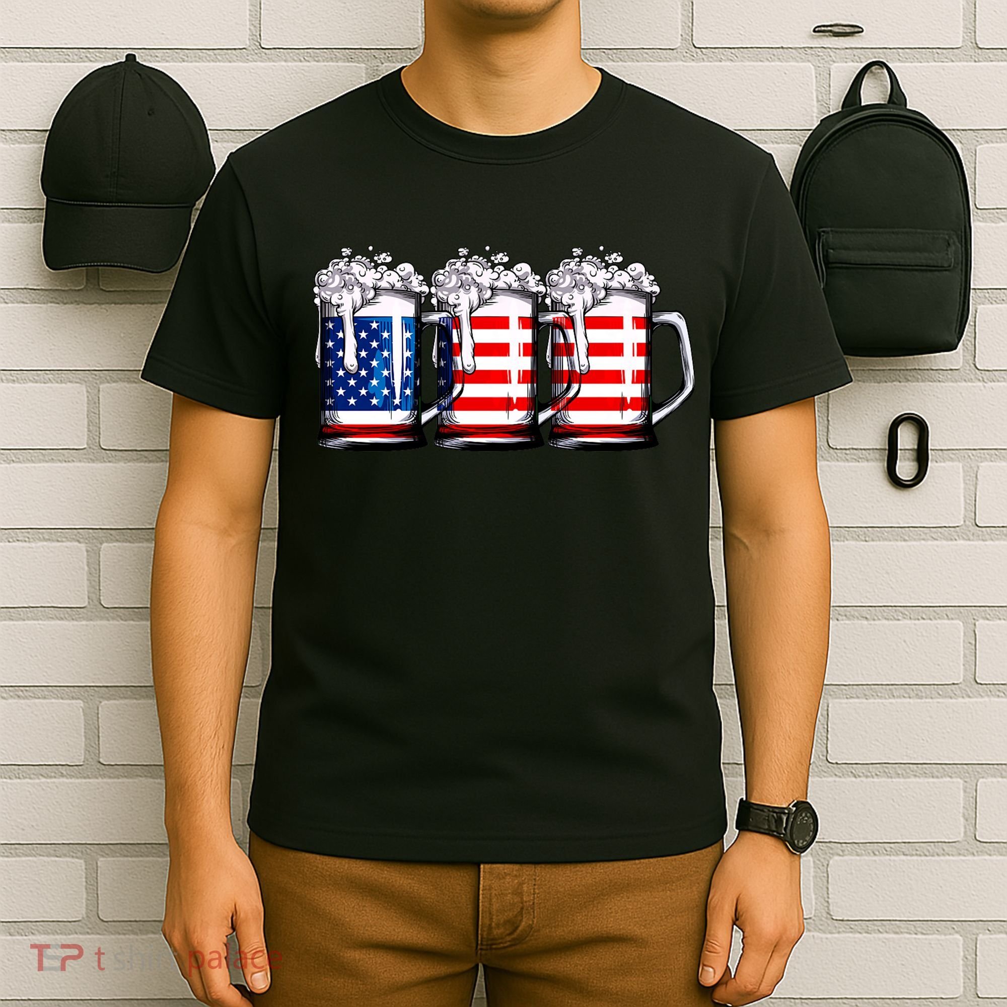 Beer American Flag 4th Of July Merica Drinking Usa T-Shirt