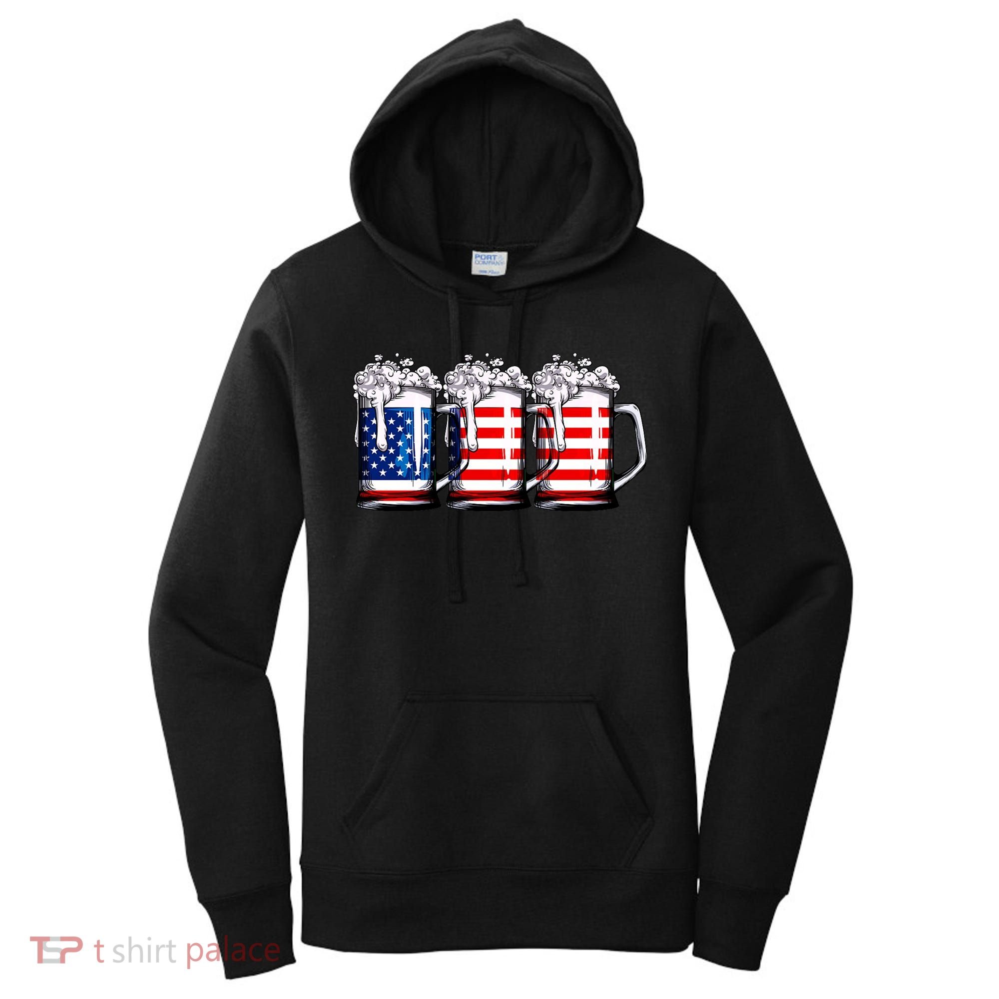 Beer American Flag 4th Of July Merica Drinking Usa Women's Hoodie