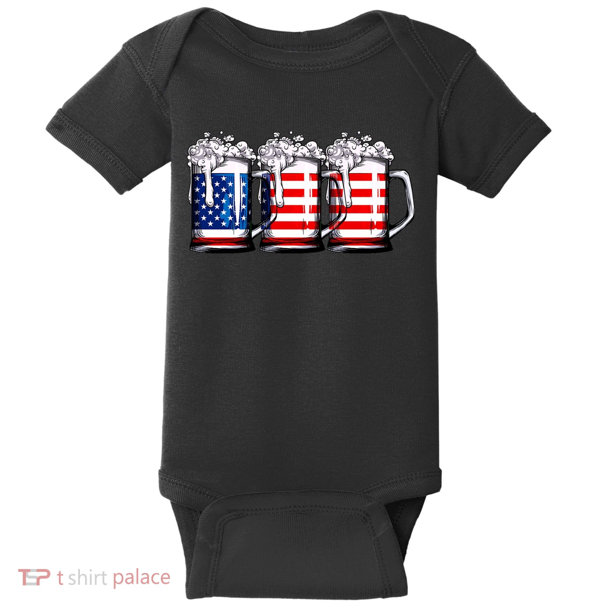 Beer American Flag 4th Of July Merica Drinking Usa Baby Bodysuit