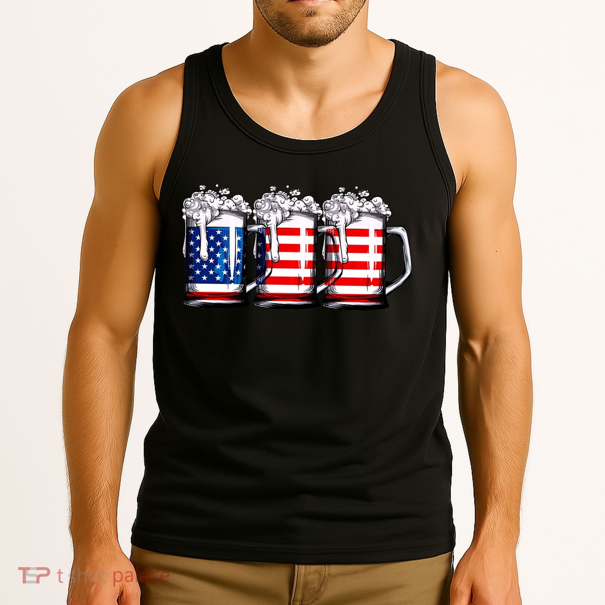 Beer American Flag 4th Of July Merica Drinking Usa Tank Top