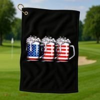 Beer American Flag 4th Of July Merica Drinking Usa Golf Towel thumb 1