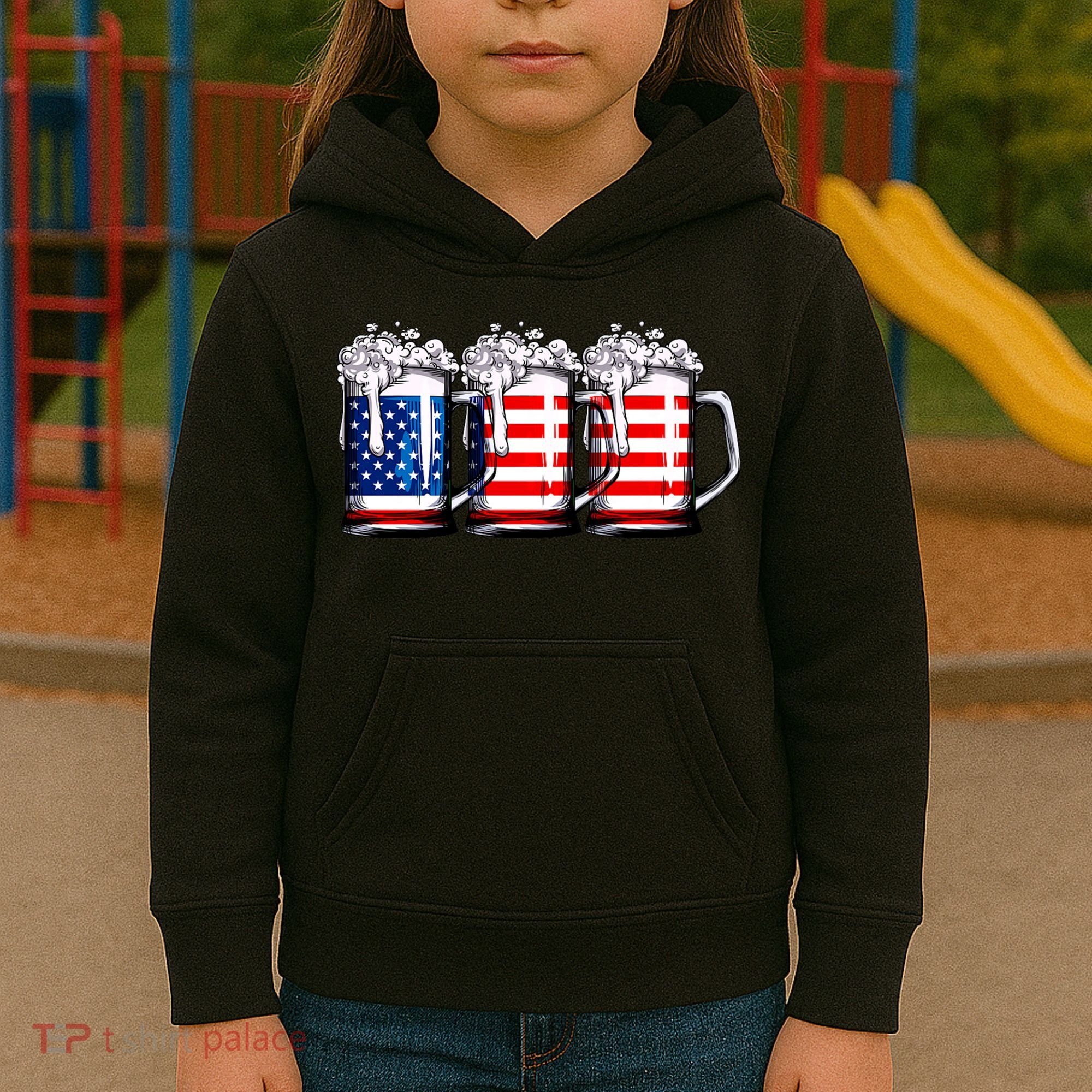 Beer American Flag 4th Of July Merica Drinking Usa Kids Hoodie